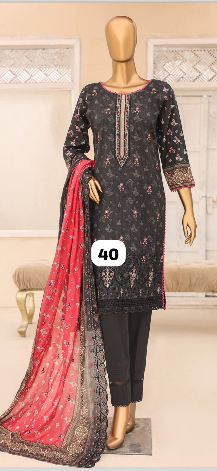 Digital Printed Cotton Embroidered Laser Chikankari